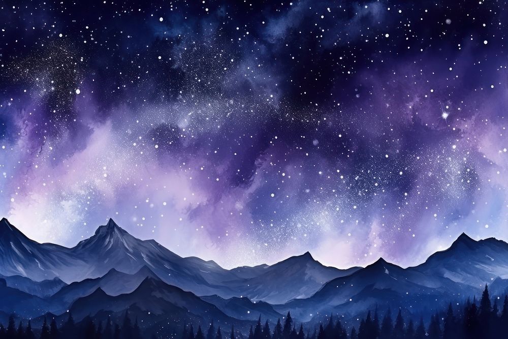 Mountain in Galaxy Watercolor backgrounds landscape astronomy.