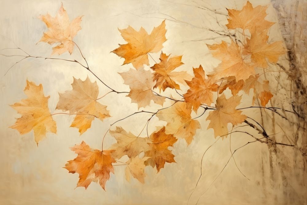 Neutral-toned background vintage painting autumn leaves romantic.