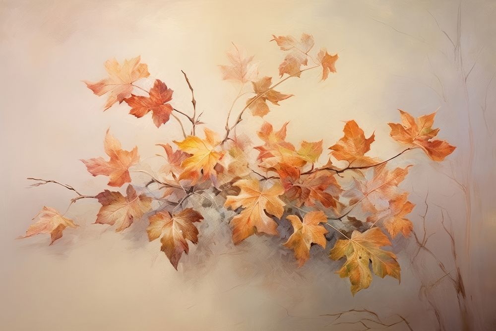 Neutral-toned background vintage painting autumn leaves romantic.