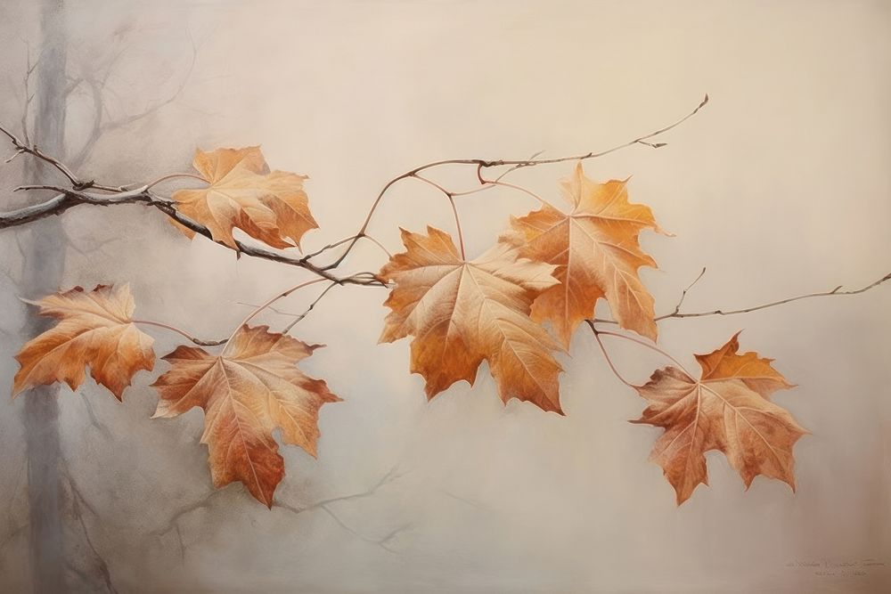 Neutral-toned background vintage painting autumn leaves romantic.