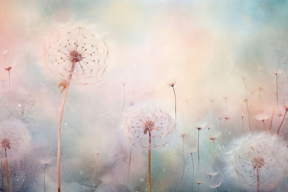 Background soft pink and blue hues Soft vintage dandelion painting backgrounds.