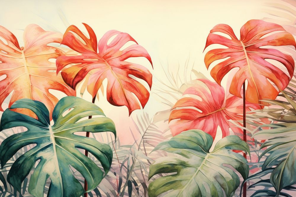 Soft vintage illustration of tropical plants backgrounds outdoors painting.