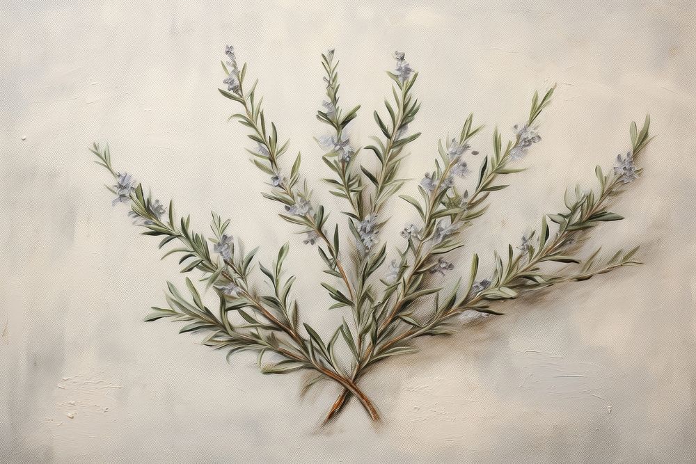 Oil painting of rosemary pattern drawing plant.