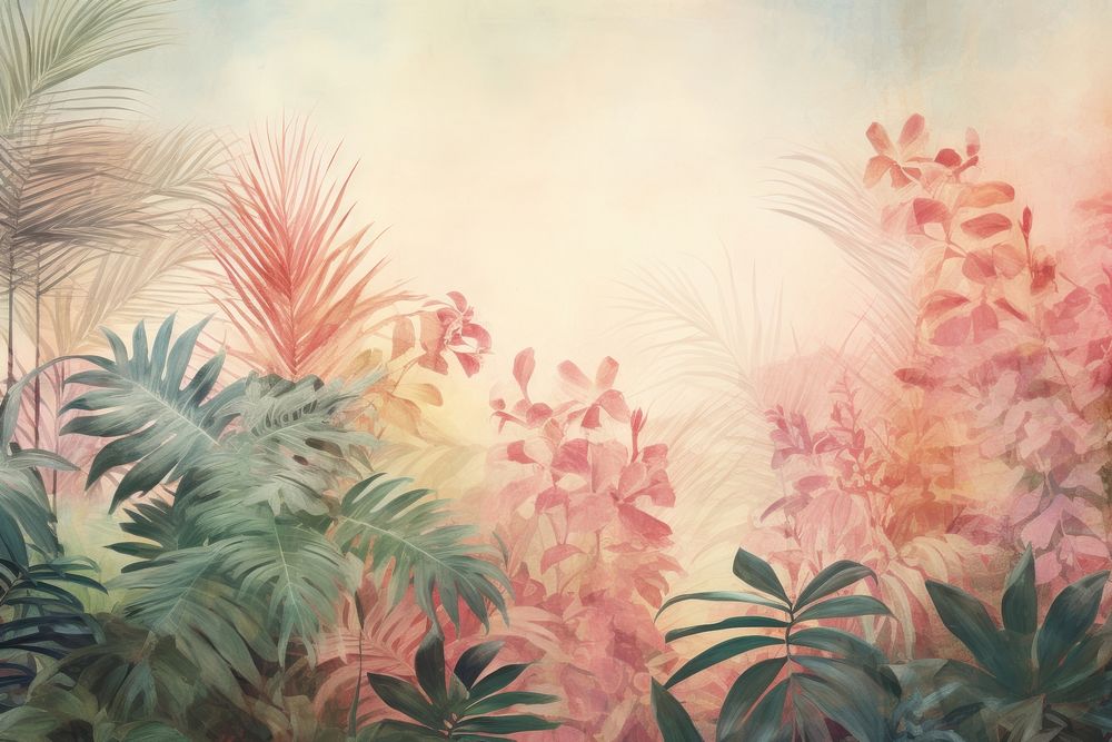 Soft vintage painting of tropical plants backgrounds outdoors nature.