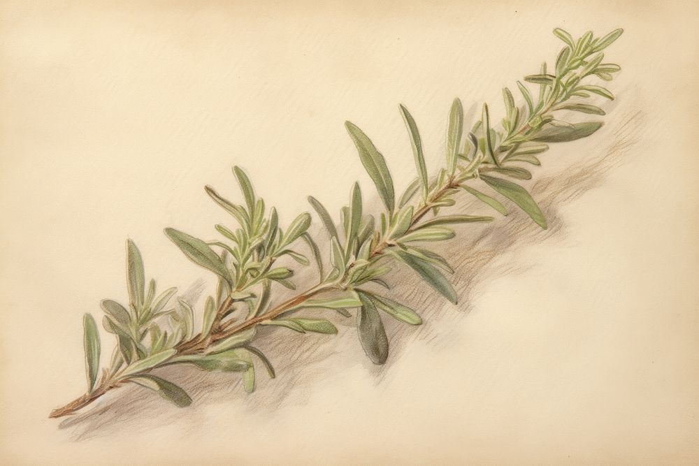 Pastel drawing of rosemary sketch plant herbs.