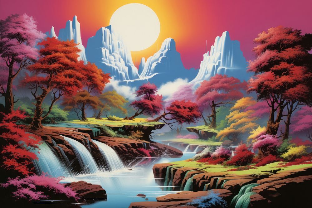 Waterfall landscape outdoors painting nature.