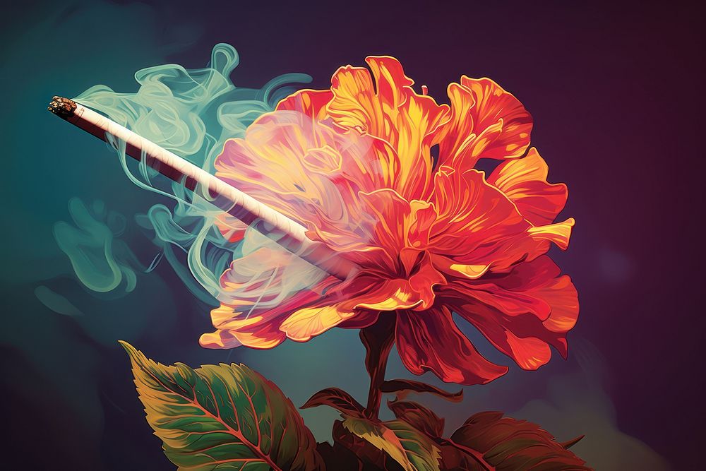 Cigarette with flower smoke art plant inflorescence.