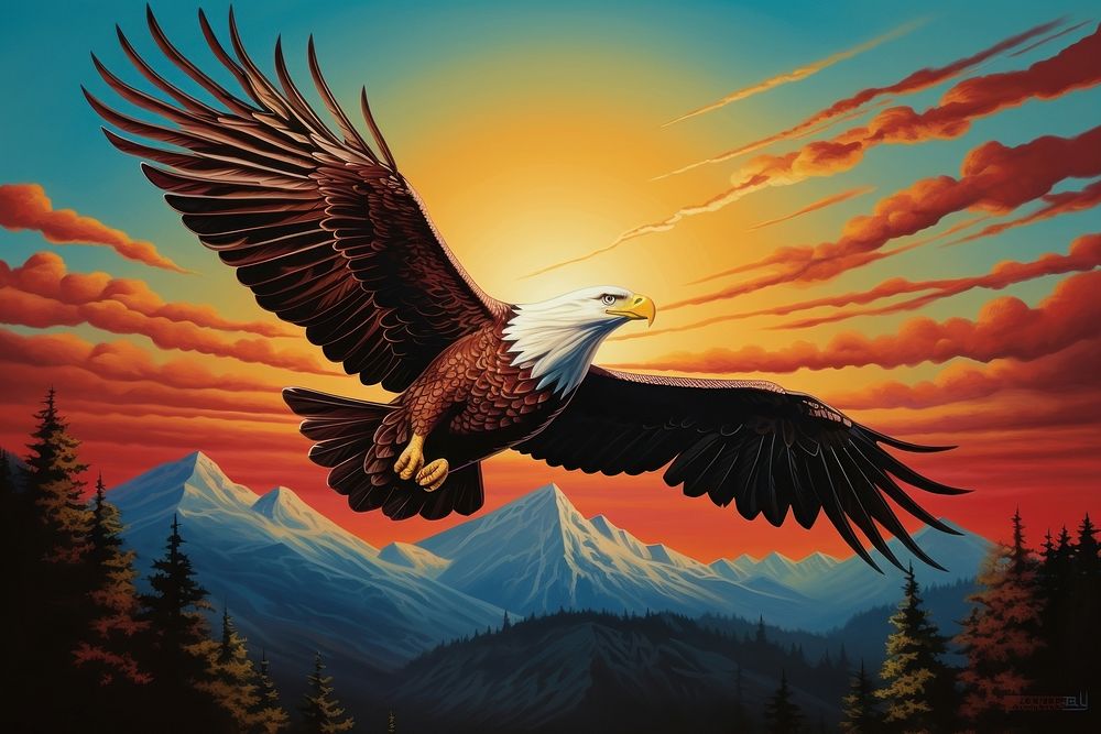 Eagle flying sky landscape outdoors animal nature.