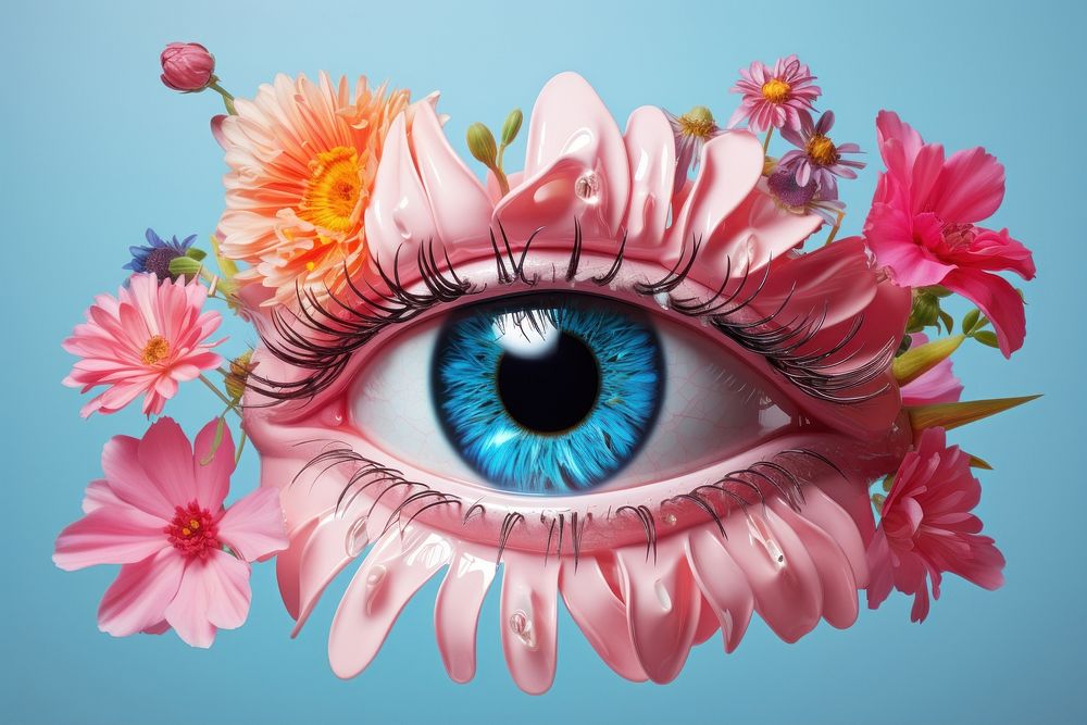 Eye with flower reflection petal plant art.