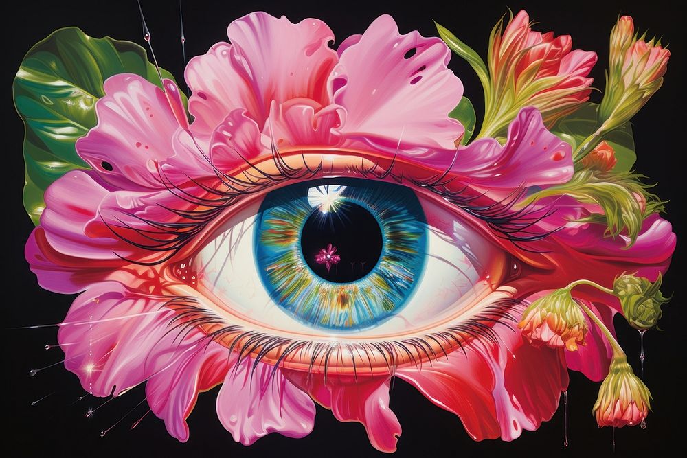 Eye with flower reflection art painting petal.
