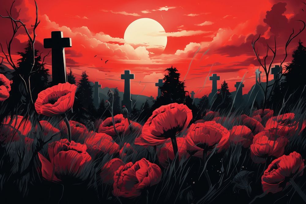Graveyard with poppy flowers outdoors nature plant.