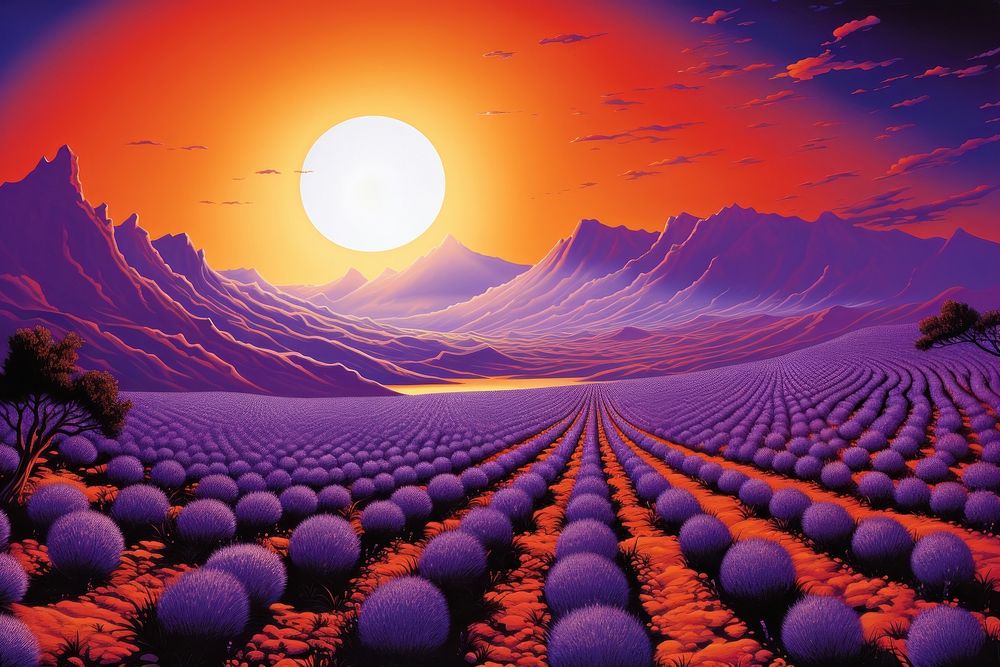 Lavender field landscape outdoors sunset.