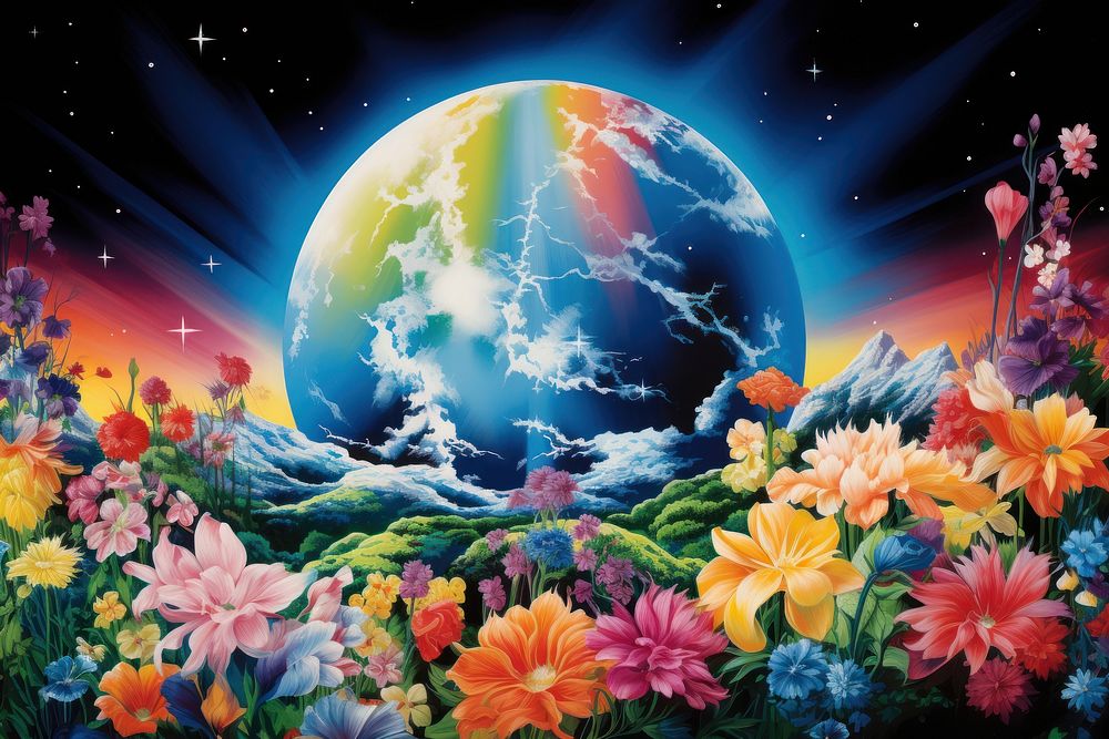 Planet earth with flowers astronomy universe outdoors.