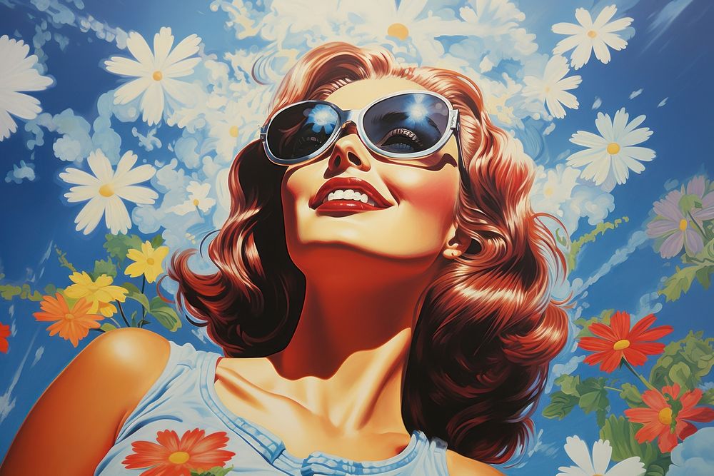 Sky and flowers art sunglasses painting.