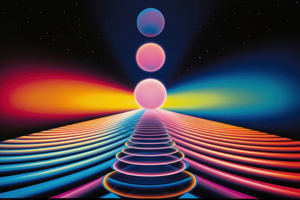 1970s airbrush art of doppler effect light pattern night.