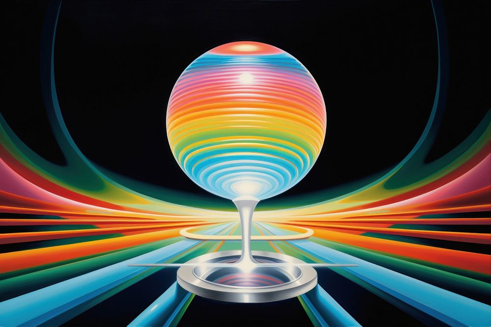 1970s airbrush art of doppler effect lighting pattern glass.
