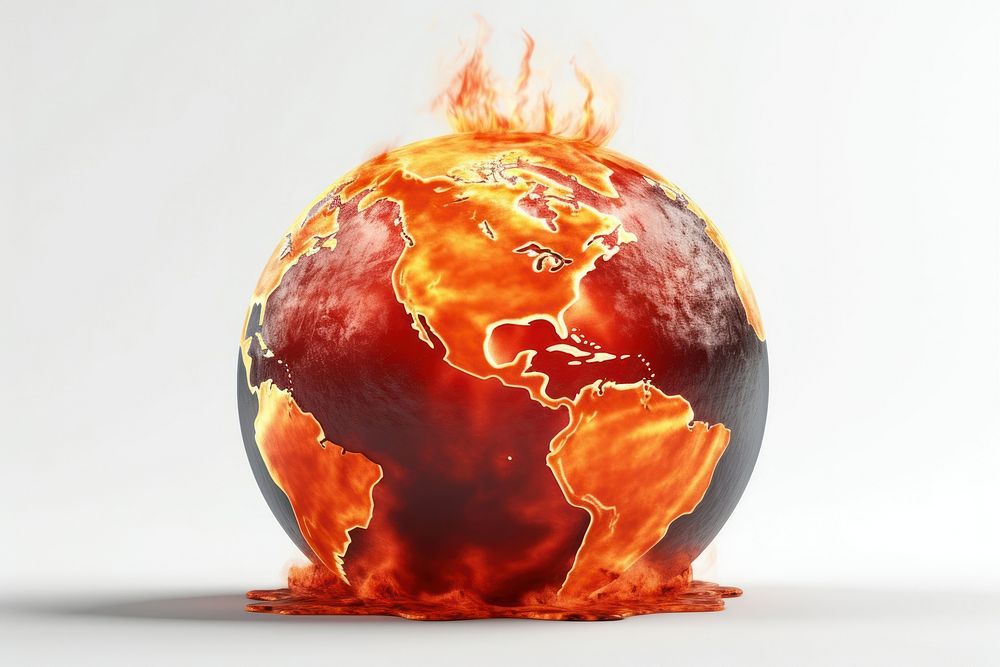 Earth melting on fire sphere planet globe.