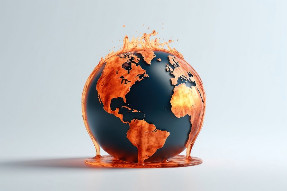Earth melting on fire sphere globe astronomy.