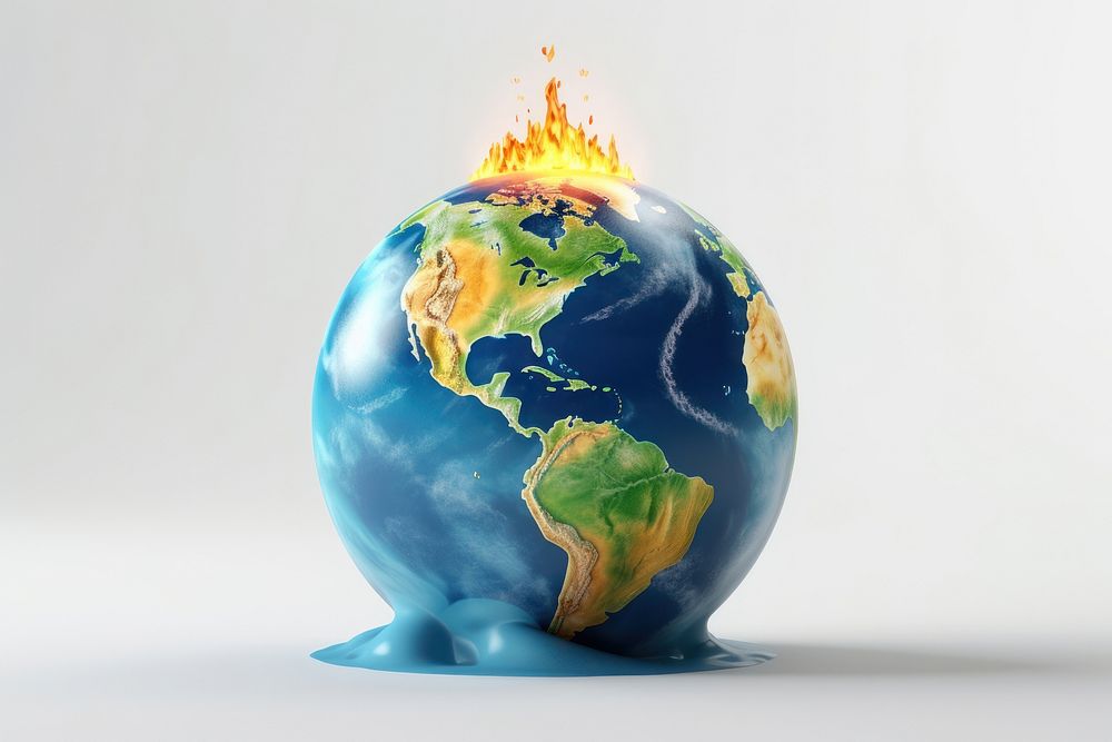 Earth melting on fire planet space globe.