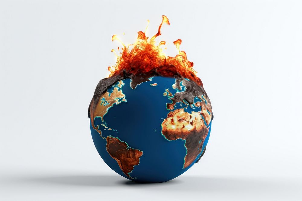 Earth melting on fire planet space globe.
