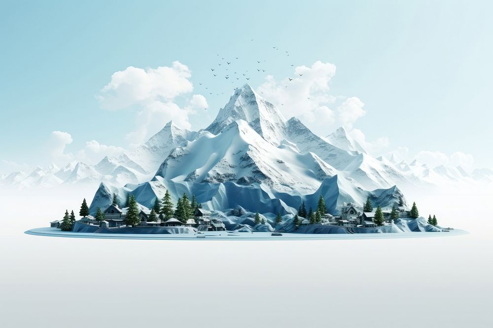 Snowy island advertisement mountain landscape outdoors.
