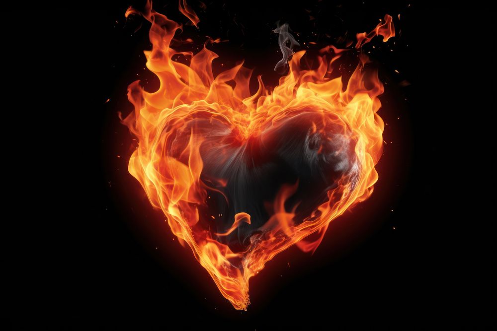 Heart on fire illuminated creativity fireplace.