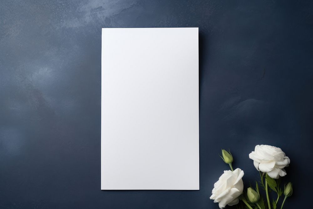 Paper white blank menu card on white plate flower photo rose.