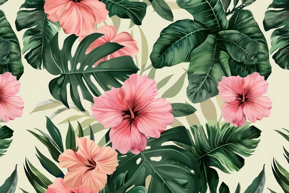 Tropical pattern backgrounds hibiscus.