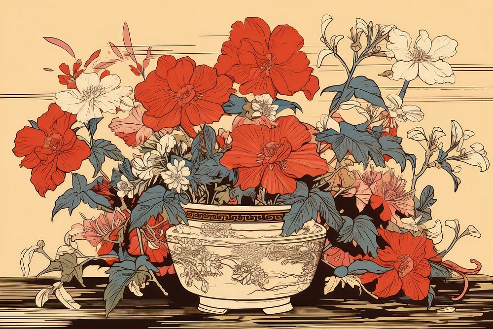Flower pot art pattern sketch.