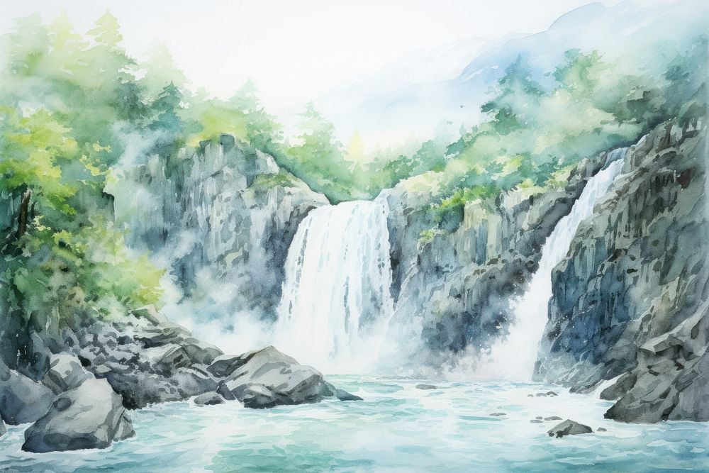 Waterfall background landscape outdoors painting.