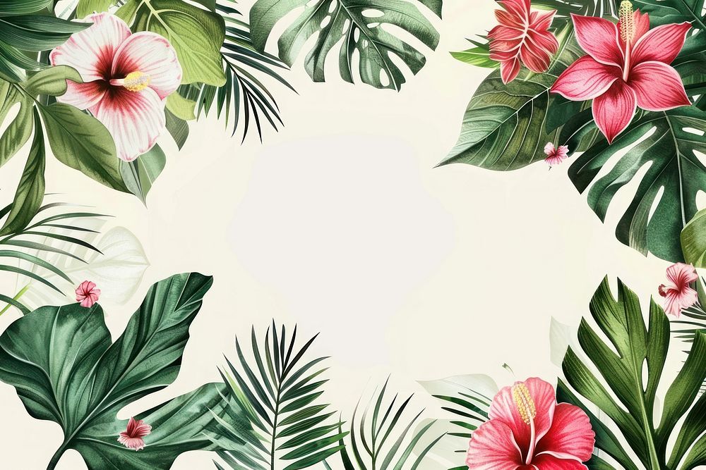 Exotic tropical flowers and leaves backgrounds pattern plant.