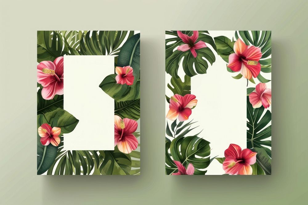 Exotic tropical flowers and leaves plant freshness pattern.