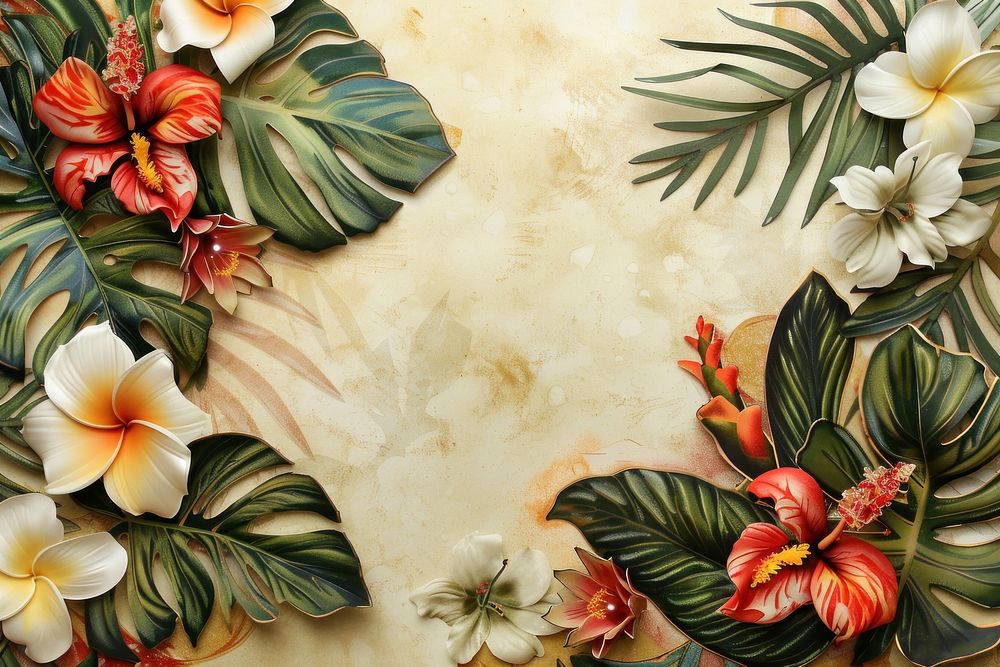 Exotic tropical flowers and leaves backgrounds pattern plant.