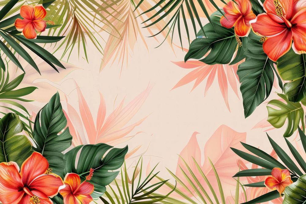 Exotic tropical flowers and leaves backgrounds outdoors tropics.