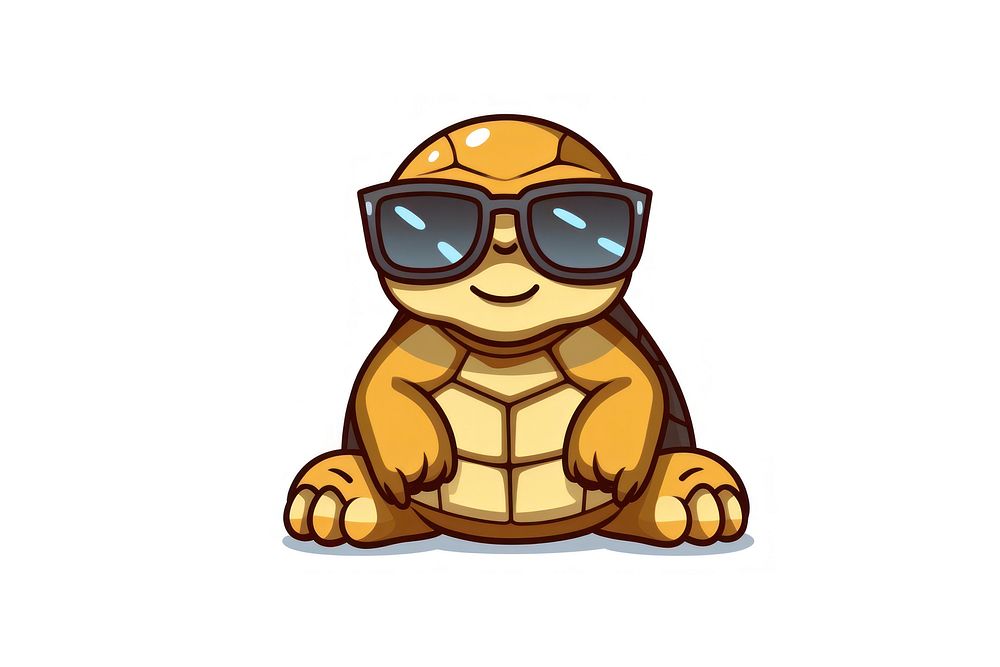 Sea turtle sunglasses cartoon white background.