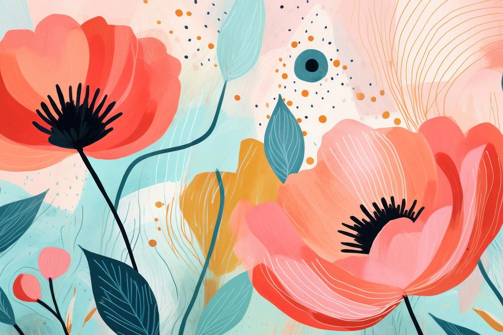 Memphis spring flowers illustration background backgrounds abstract painting.
