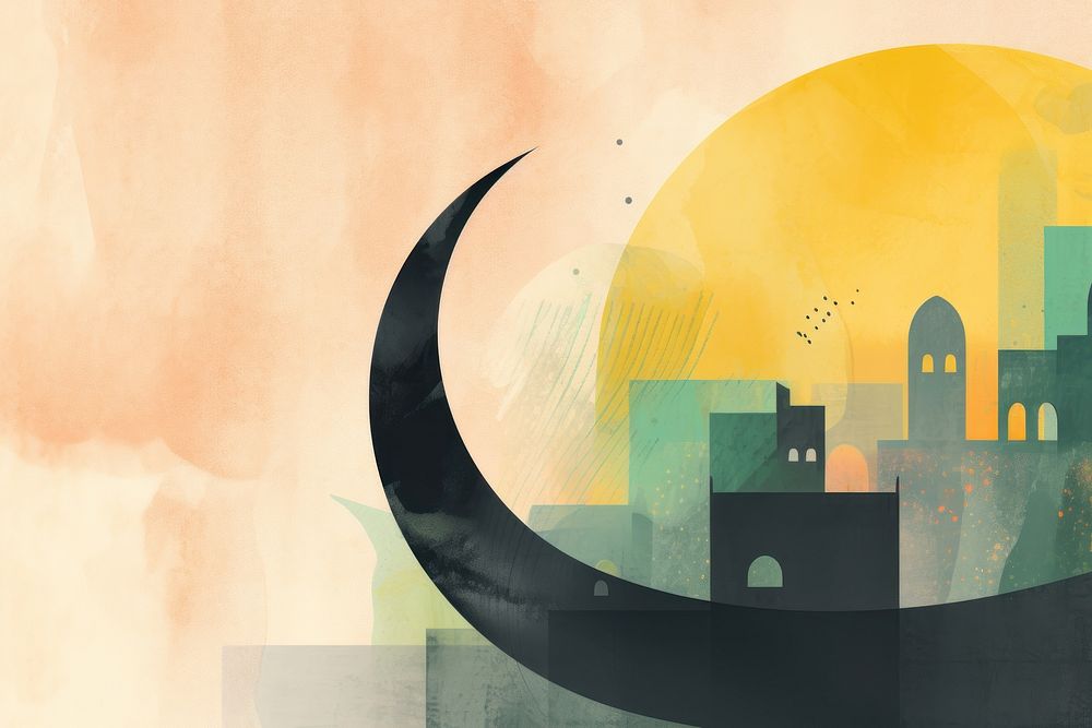 Memphis ramadan illustration yellow night space.