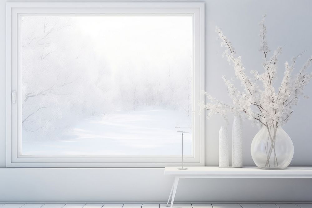 A framed picture of a snowy window windowsill nature.