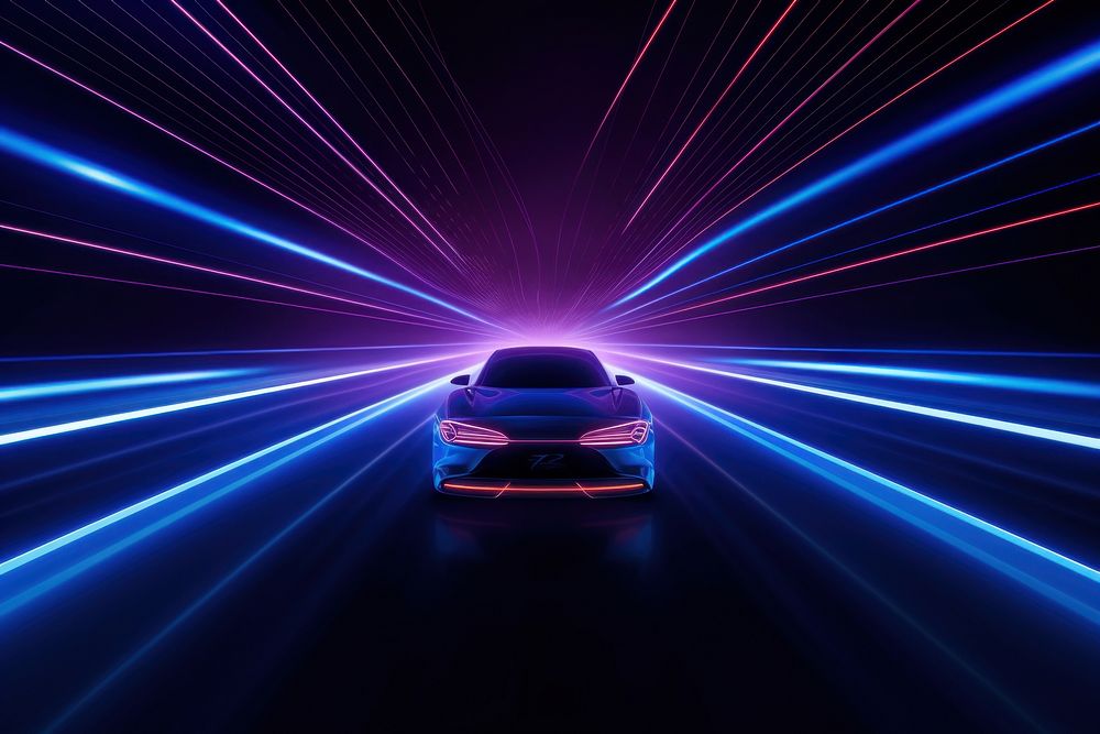 A car riding on the road light futuristic vehicle.