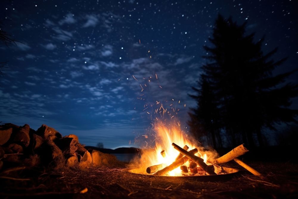 Camping night fire campfire.