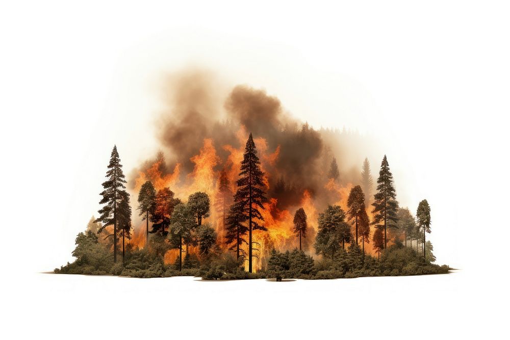 Forest fire burning landscape plant tree.