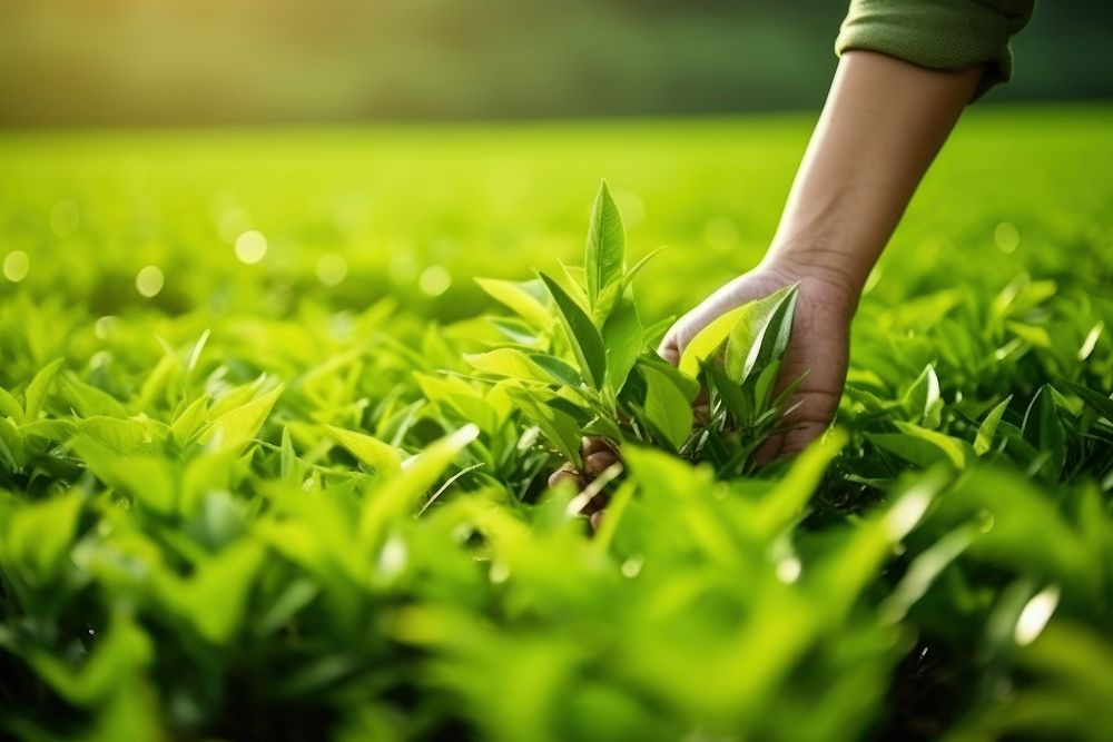 Green tea harvesting outdoors nature.