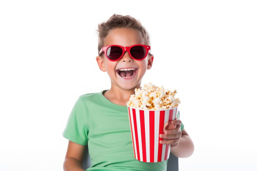 Popcorn glasses person white background.