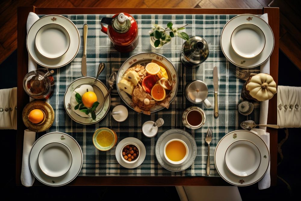 Breakfast set brunch table plate.