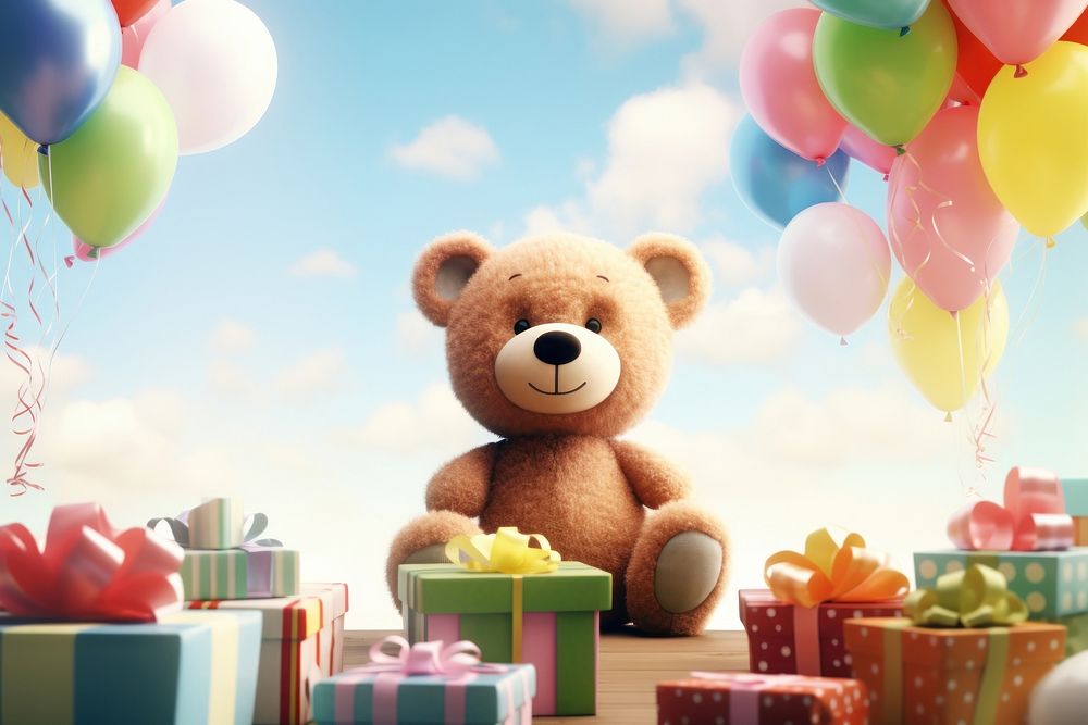 Teddy bear balloon birthday cartoon.