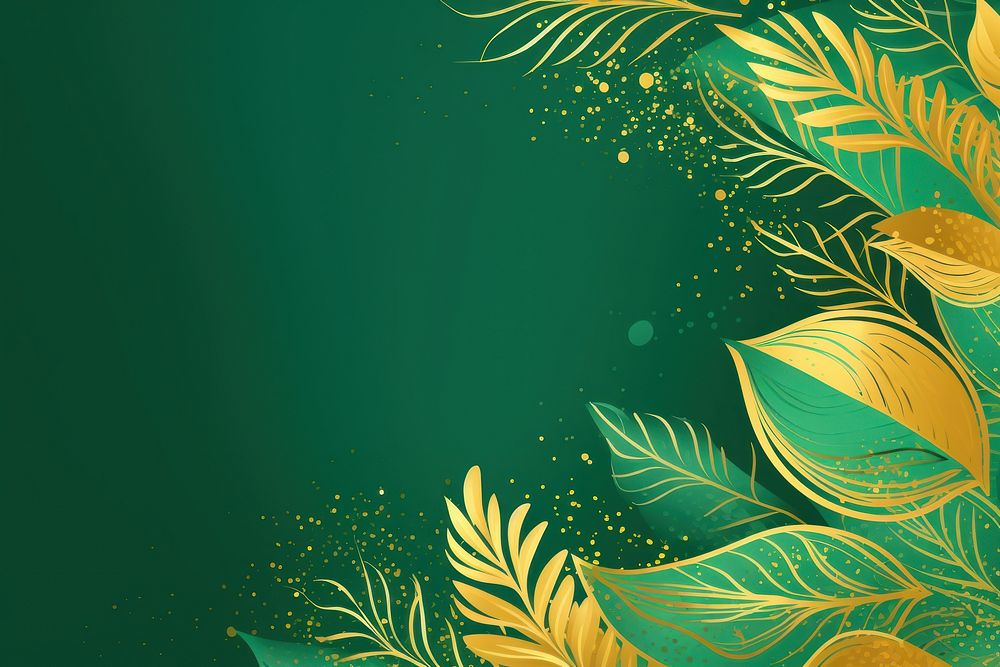 Abstract art gold tropical leaves green backgrounds pattern.