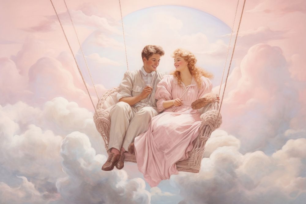 Romantic on the clouds portrait outdoors painting.