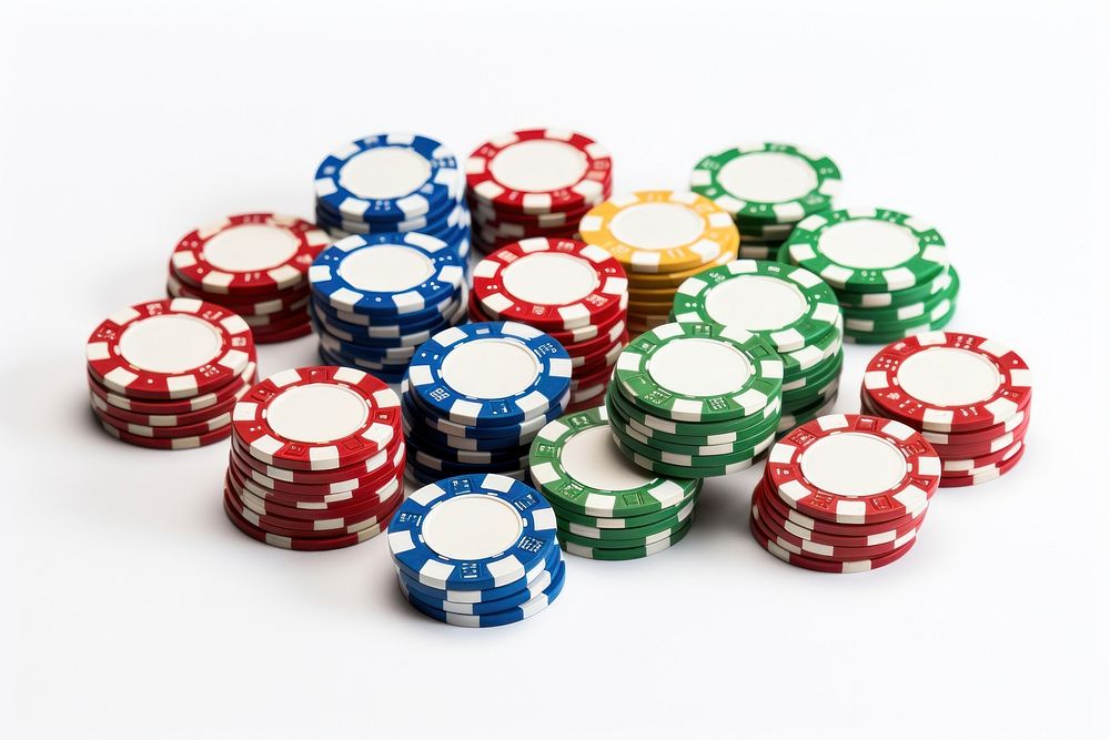 Casino chips gambling game white background.