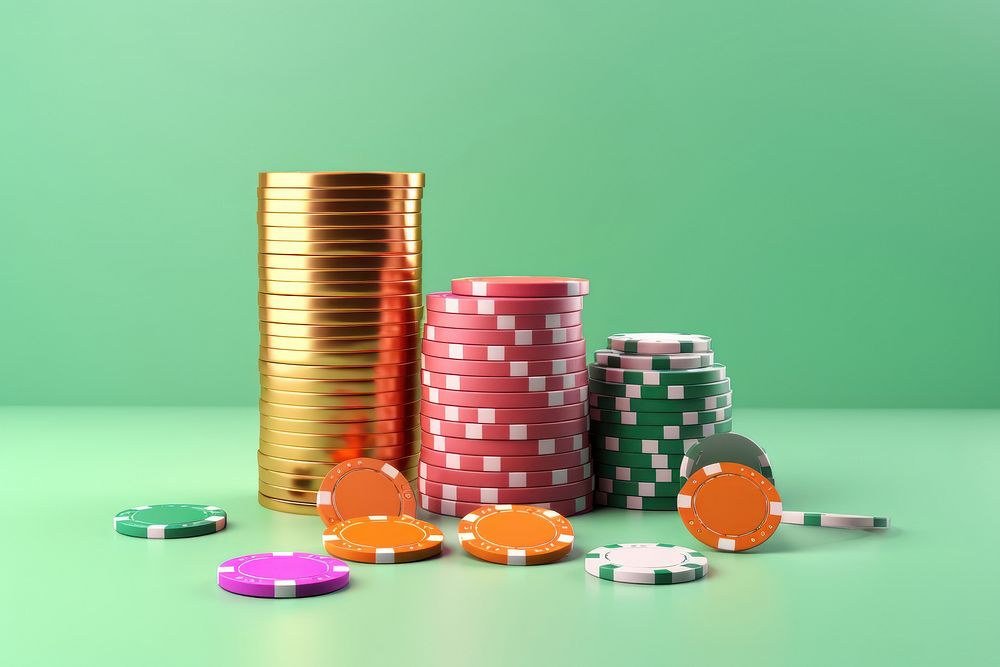 Casino drink and poker chips gambling game opportunity.