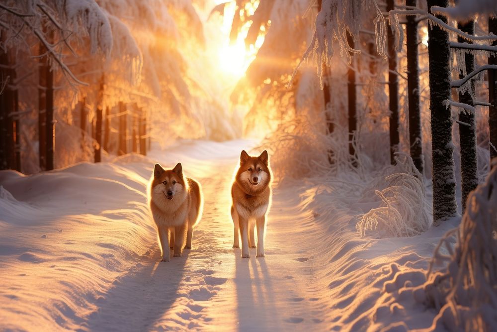 Snow dog landscape sunlight.